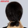 JERYAFUR Женская зимняя меховая шапка из натурального меха, вязаная меховая шапка с помпоном из норки и лисы с шариками, стильная теплая модная шапка для девочек, шапка