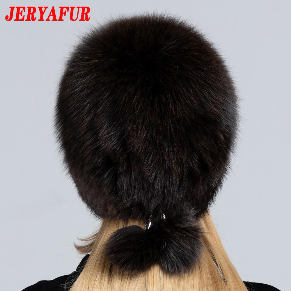 JERYAFUR Женская зимняя меховая шапка из натурального меха, вязаная меховая шапка с помпоном из норки и лисы с шариками, стильная теплая модная шапка для девочек, шапка