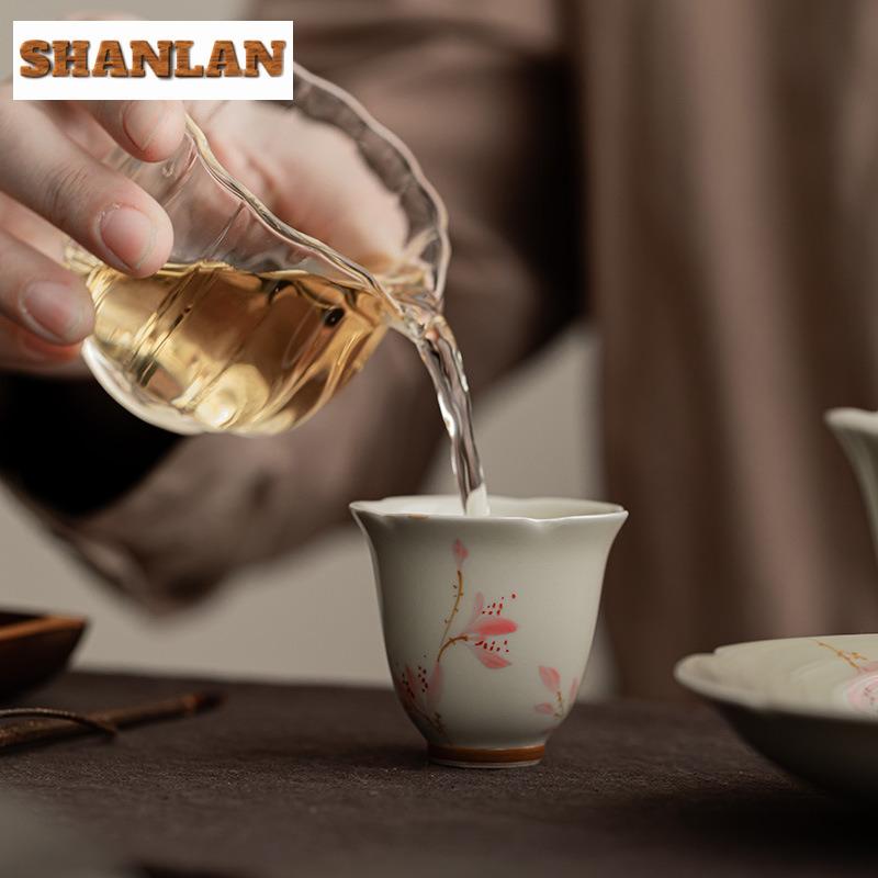2pc/lot Hand Drawn Jade Orchid Flower Mouth Teacup Creative Tea Bowl Tea Pair Personal Cup Jianzhan Master Cups Teaware 60ml