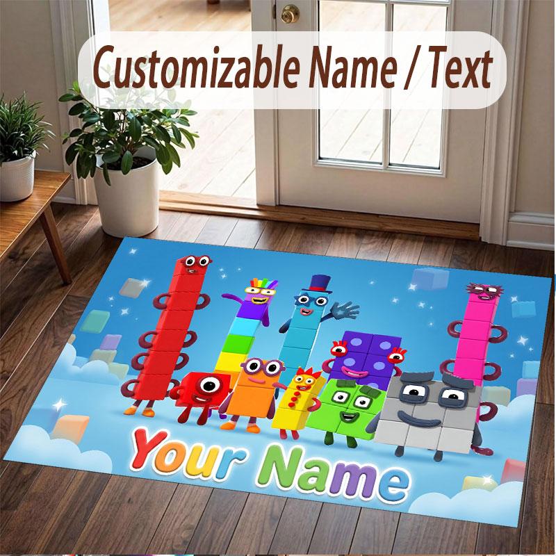 Custom Name Text Crystal Velvet Rug,Numberblocks Soft Plush Decorative Non Slip Floor Carpet