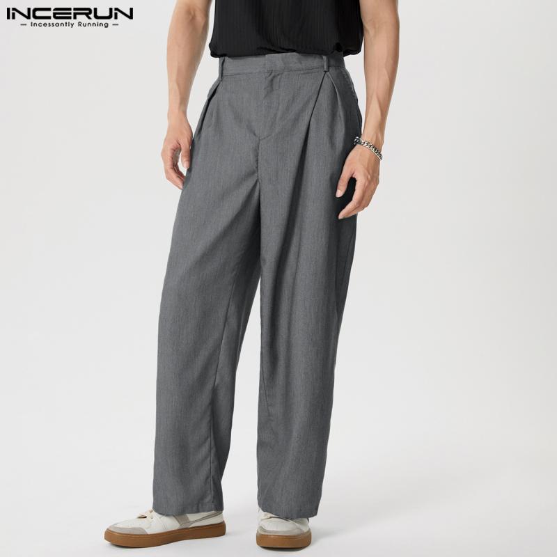 INCERUN Мужские широкие брюки на молнии, повседневные длинные прямые брюки