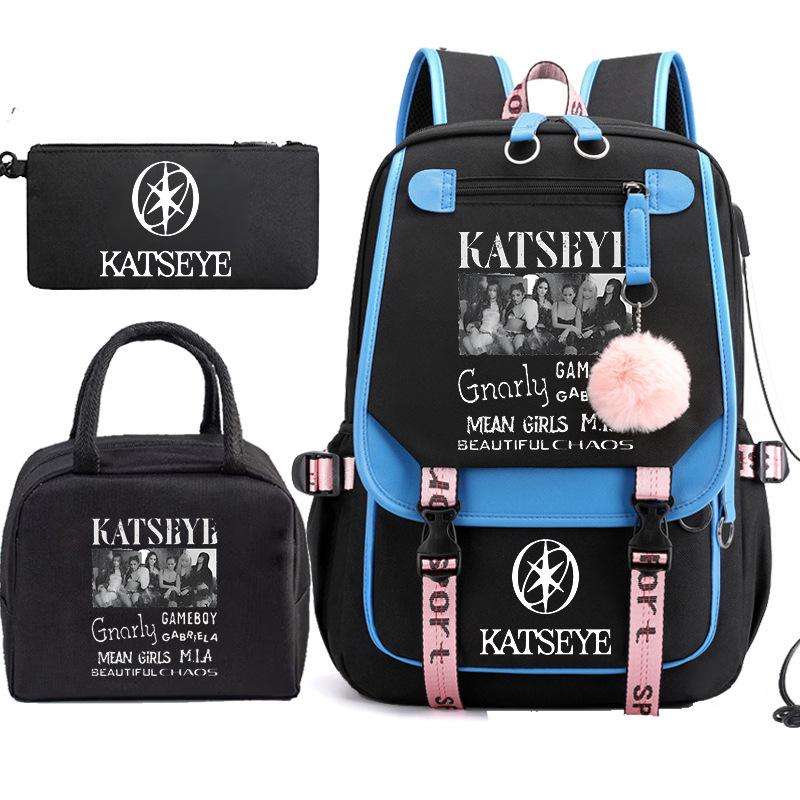 KATSEYE K-pop Print 3-Piece Backpack Set Student Bookbag Large Capacity Water-Resistant Unisex 60701-1