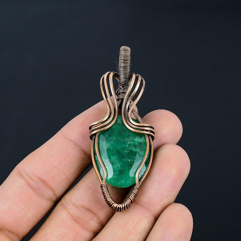 Изумрудный драгоценный камень ручной работы из чистой медной проволоки, подвеска для ювелирных изделий для мемориала