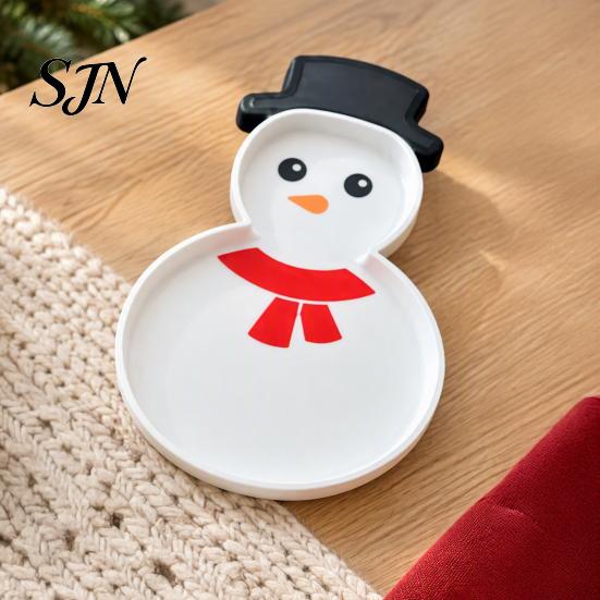 Holiday Serving Tray Christmas Snowman Tray, Party Decorative 3D Divided Food Printed Platter Dish for Snacks, Candies, Goodies, Jewelry