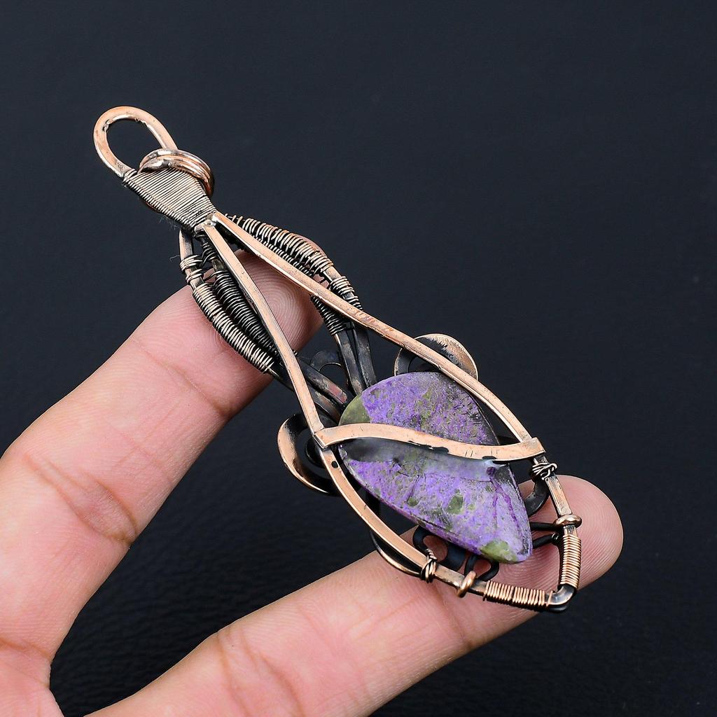Драгоценный камень Пурпурит, чистая медная проволока, обернутая подвеской ручной работы, ювелирное изделие для рождественского подарка