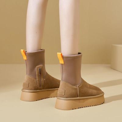 Женские зимние ботинки 2025 осень и зима новая модная простая и универсальная интегрированная бархатная теплая толстая подошва нескользящие повседневные хлопковые туфли