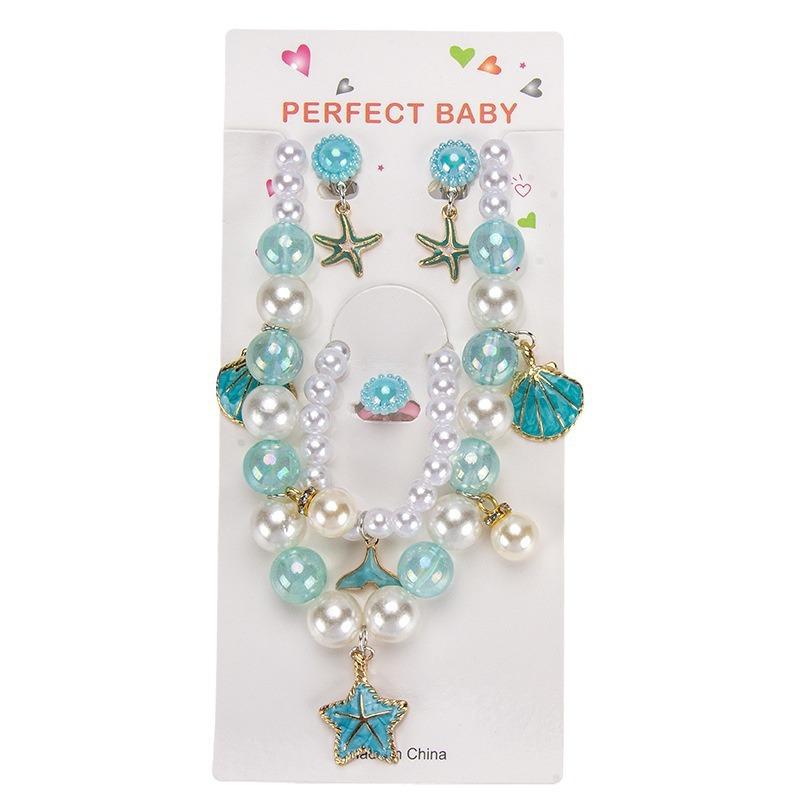 Cross-border children's jewelry pearl alloy starfish shell unicorn necklace bracelet ear clip ring DIY jewelry cover