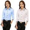 White Blue Shirt Long Sleeve Turn-down Collar Formal Ladies Buttons Shirt Office Tops
