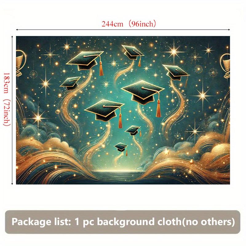 2D beautiful blue starry sky graduation ceremony theme background polyester fabric, suitable for parties