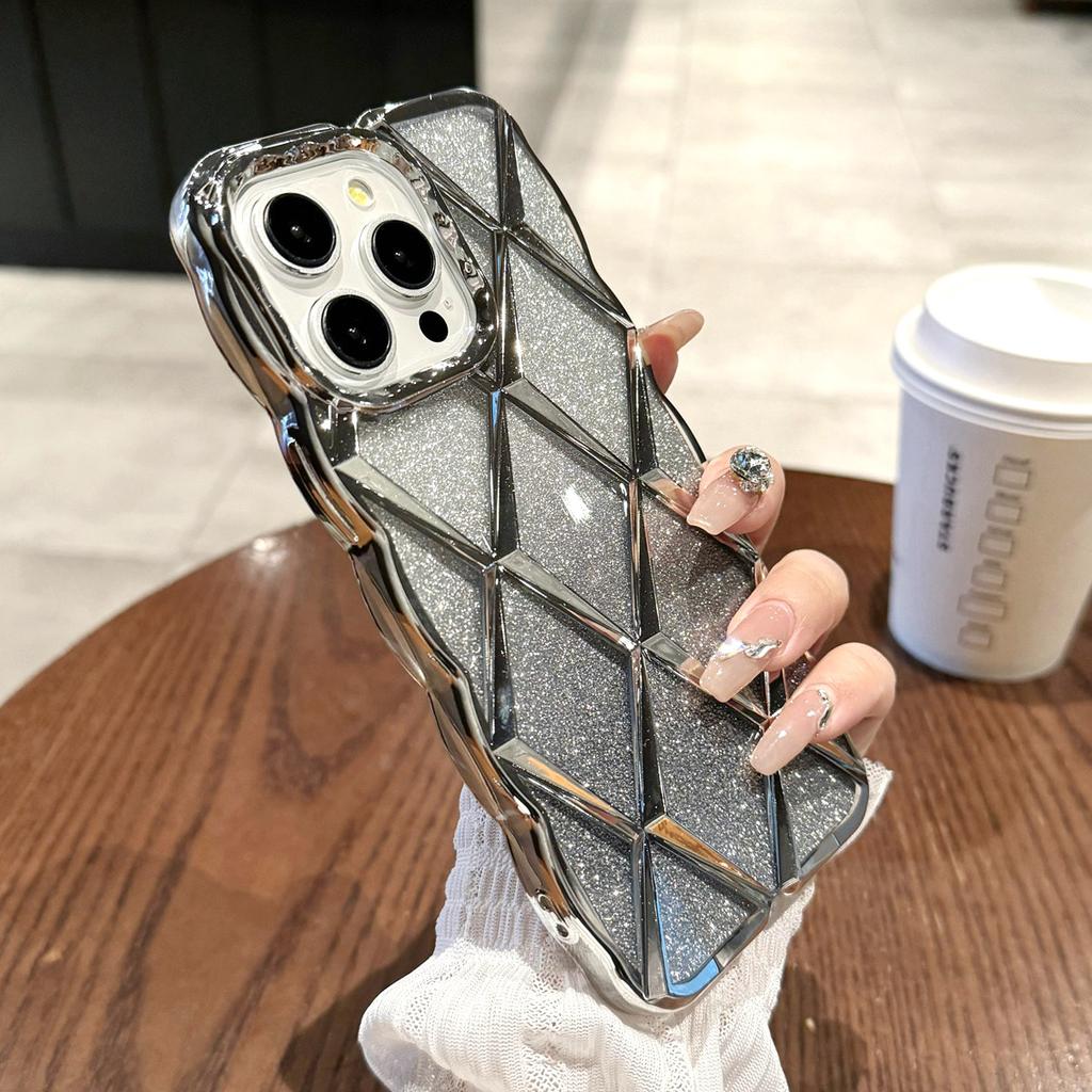 Роскошный чехол для телефона с 3D-покрытием и ромбовидной сеткой, блестящий порошок для iPhone 11, 12, 13, 14, 15 Pro Max 12 Pro 13 Pro 14 Pro Max, мягкий чехол из ТПУ с защитой от капель
