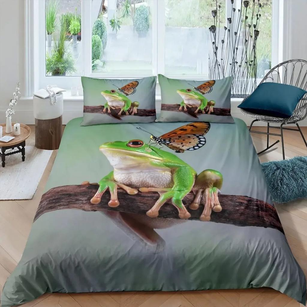 Green Tree Frog King Queen Full Duvet Cover Lovely Rain Trees Animal Bedding Set Wildlife Comforter Cover Polyester Quilt Cover