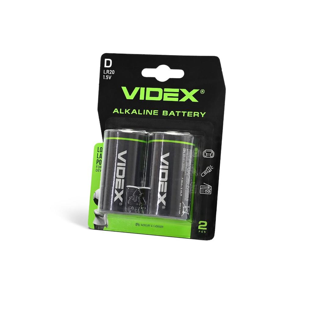 2 Szt. Mocne Baterie Alkaliczne Zestaw Videx D Lr20 1.5V 15200 Mah