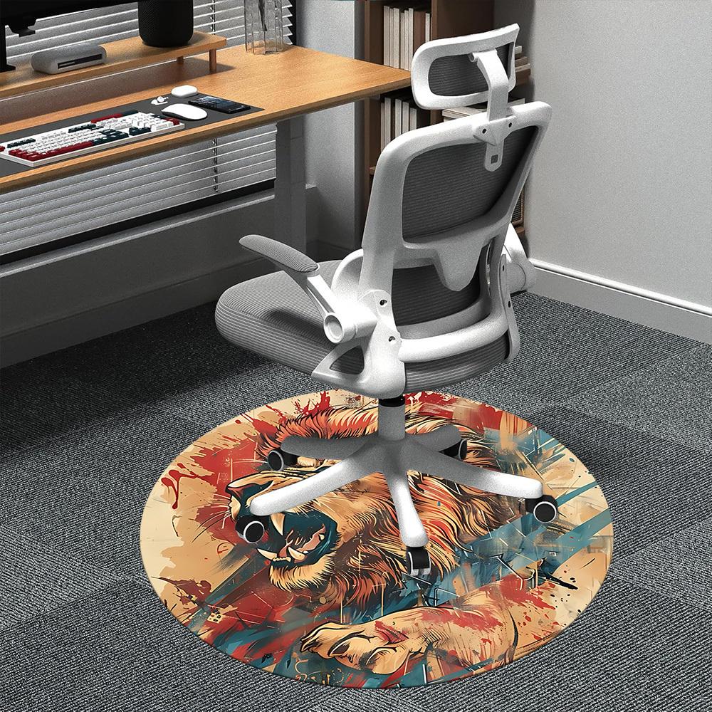 1PC Lion Roar Office Round Area Rug, Mat Suitable ForOffice, Under Office Chairs Bedroom Living Room Home Decor, Room Deco