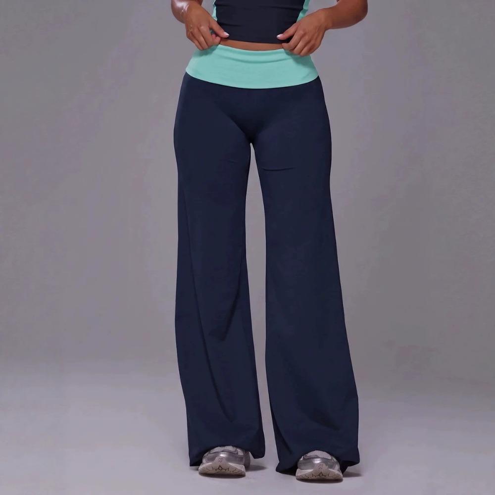 Sports Trousers: Colour-blocked Waistband, Casual and Stylish, Slimming, High-waisted, Bum-lifting, Slightly Flared Yoga Trousers