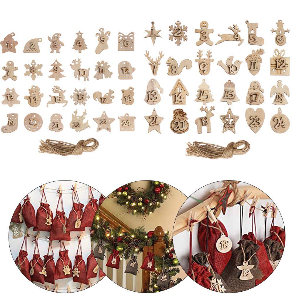 Gift Bags Decor Xmas Number Label Countdown Hanging Tags Christmas Advent Calendar Wooden Pendant