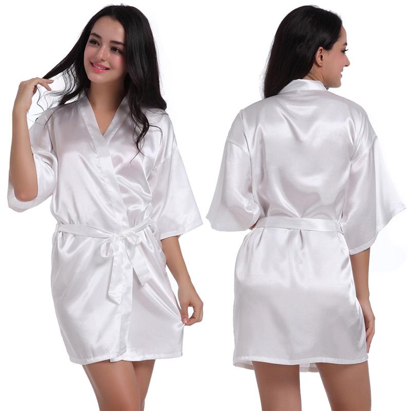 Women's Solid Color Short Silk Robe Bridesmaid Party Satin Robe Bride Wedding Pajamas Home Wear