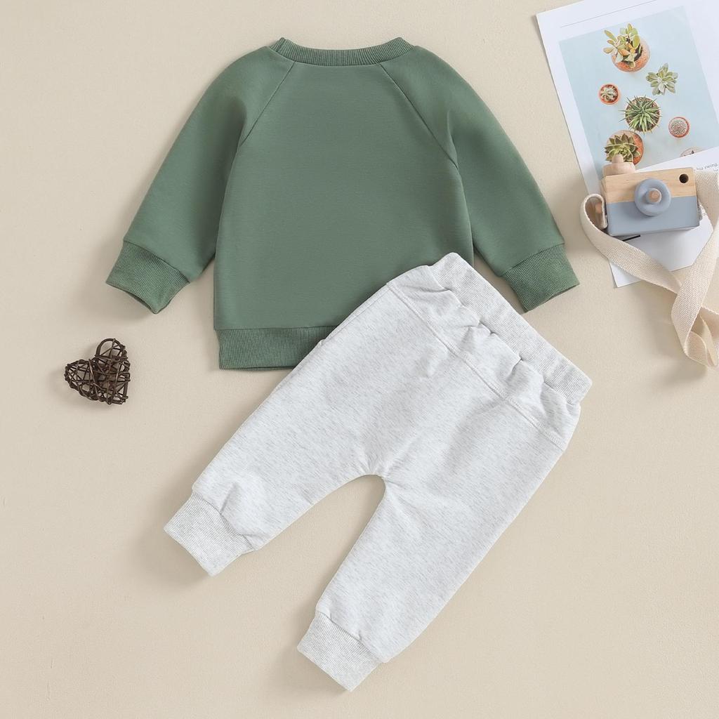Baby Boy 2Pcs Fall Outfits 6M 12M 18M 24M 3Y Long Sleeve Solid Color Sweatshirt + Pocket Pants Set Toddler Clothes
