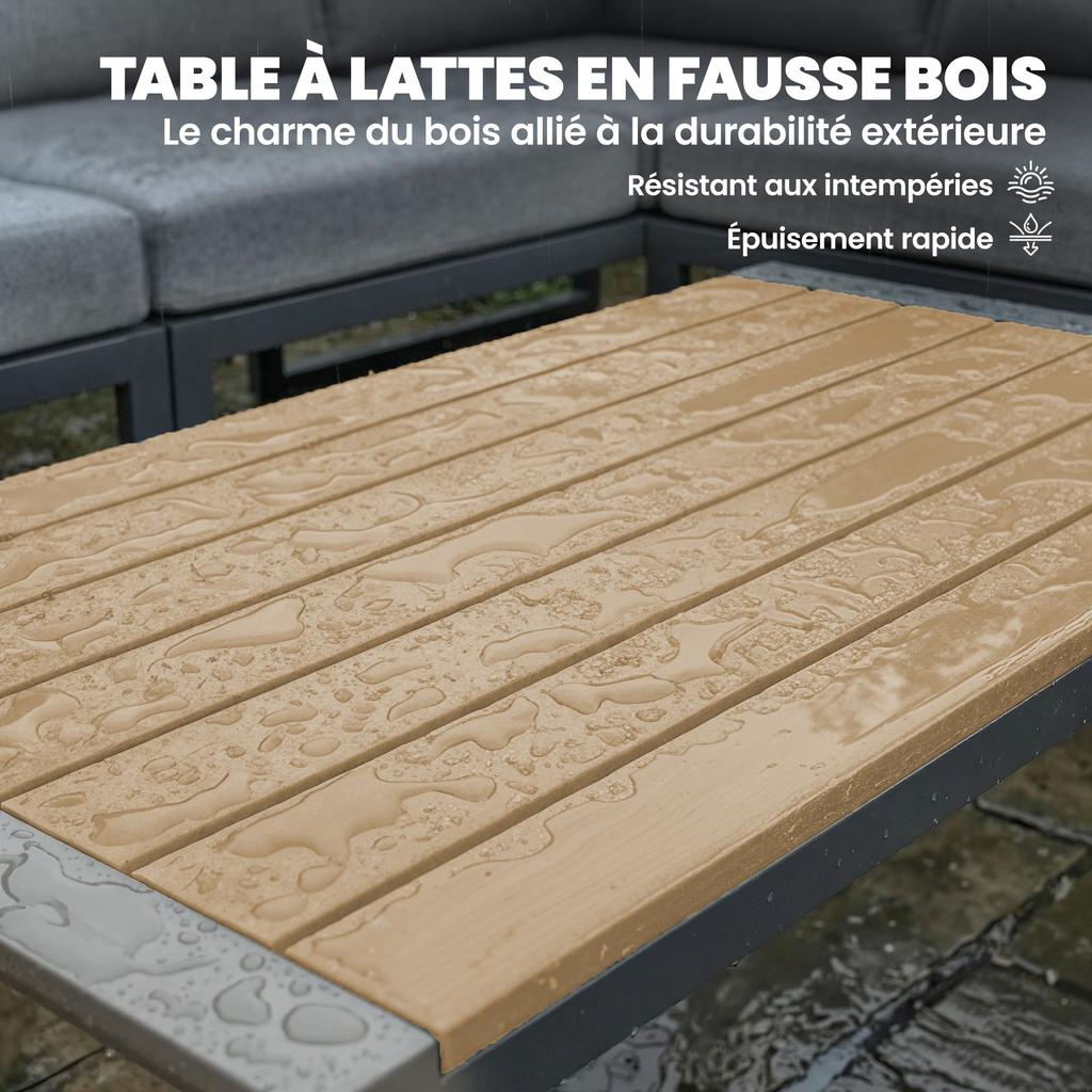 Modular Outdoor Corner Garden Lounge Set 6 People, Sofas, Coffee Table and Cushions, Dark Grey