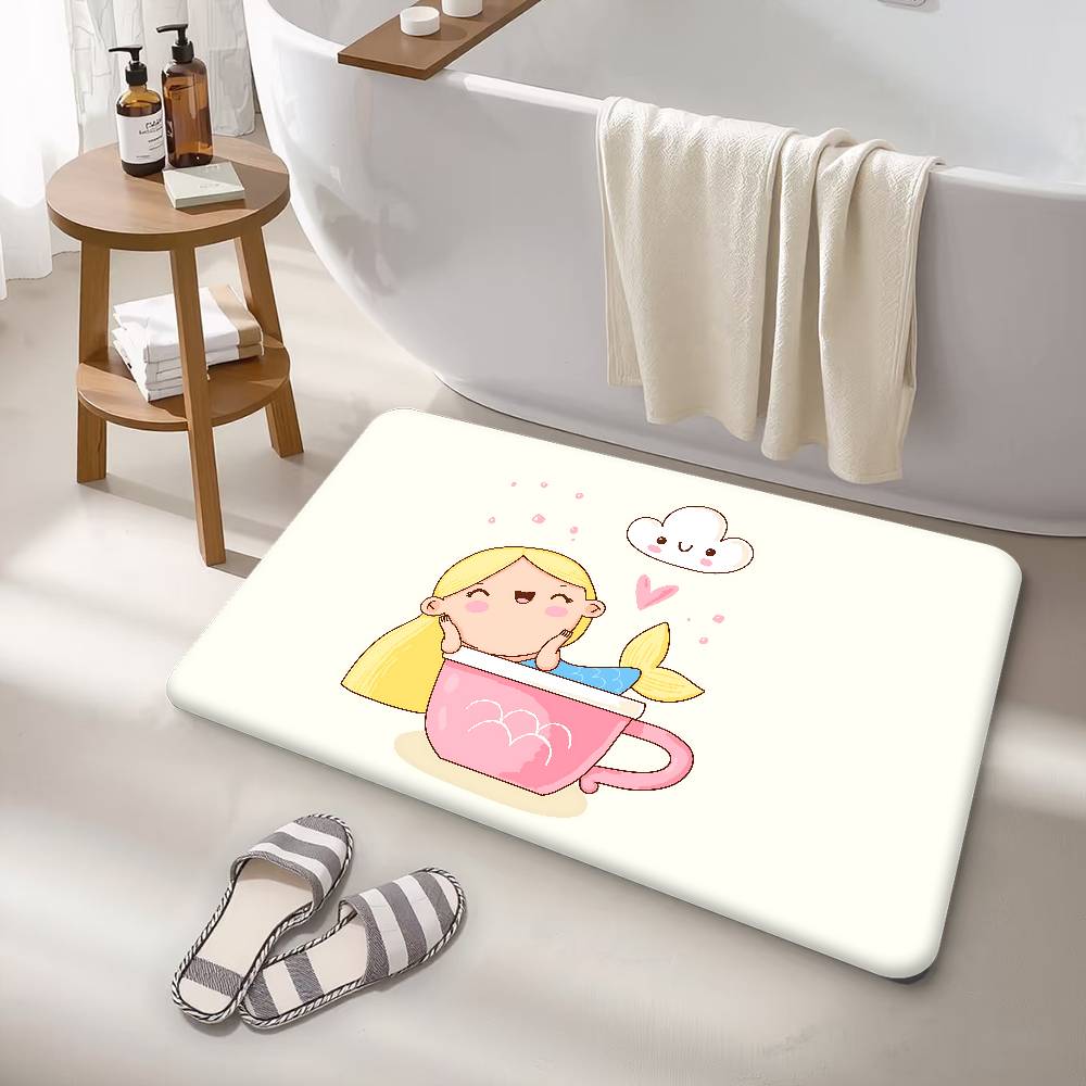 Cute Mermaid Room Mats Anti-slip Absorb Water Long Strip Cushion Bedroon Mat Household Carpets