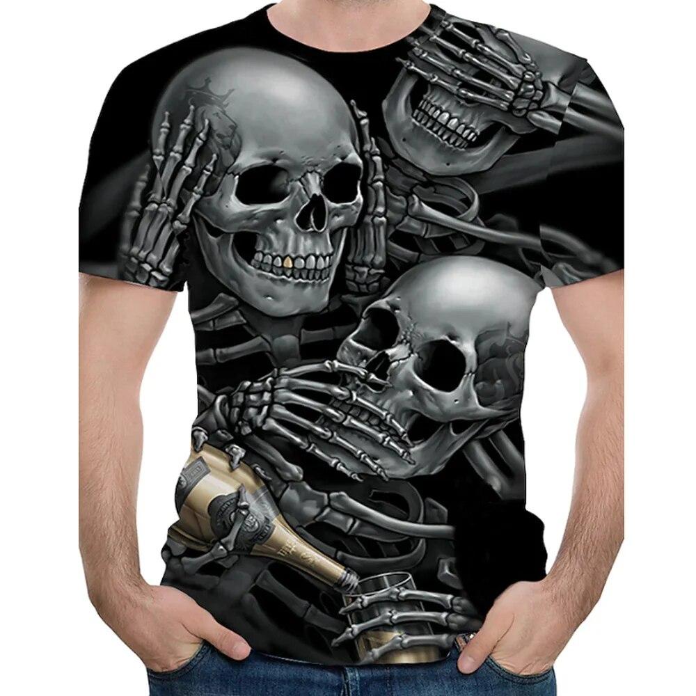 Men's T-shirt Summer Fashion Skull Theme 3D Men Cool Street Print TShirt Horror Series Tough Short Sleeve Men Large Size Top Tee