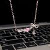 Pink Zircon Love Bow Necklace For Women Girls Sweet Elegant Party Pendant Charm Chain Necklace Party Jewelry Accessories