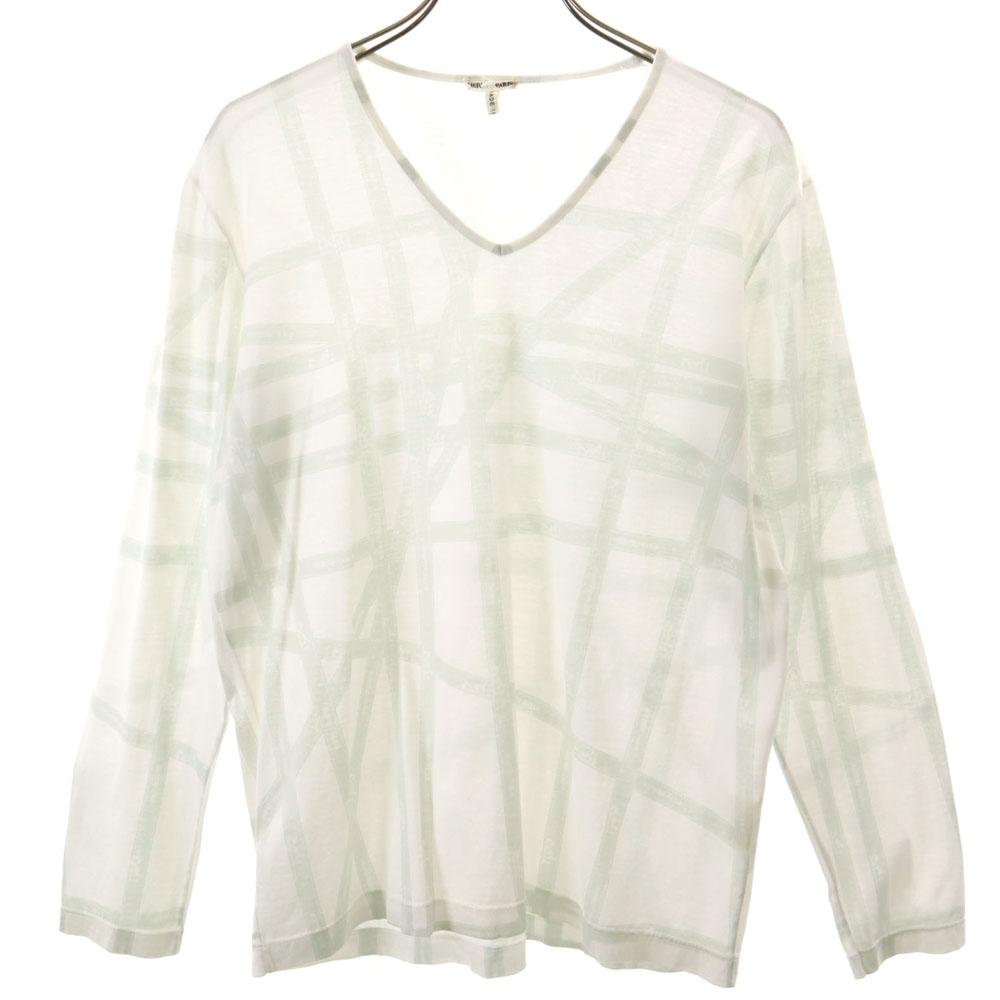 Hermes Made In Italy Long Sleeve V Neck Cut M White Women Used