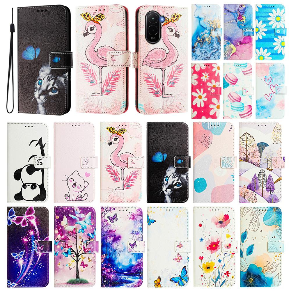 Цветной кошелек-чехол с рисунком для Xiaomi Poco F7 Ultra F6 C65 Redmi 14C 14R 13C K80 K90 Pro Max A5, с подставкой, держателем для карт, книжка