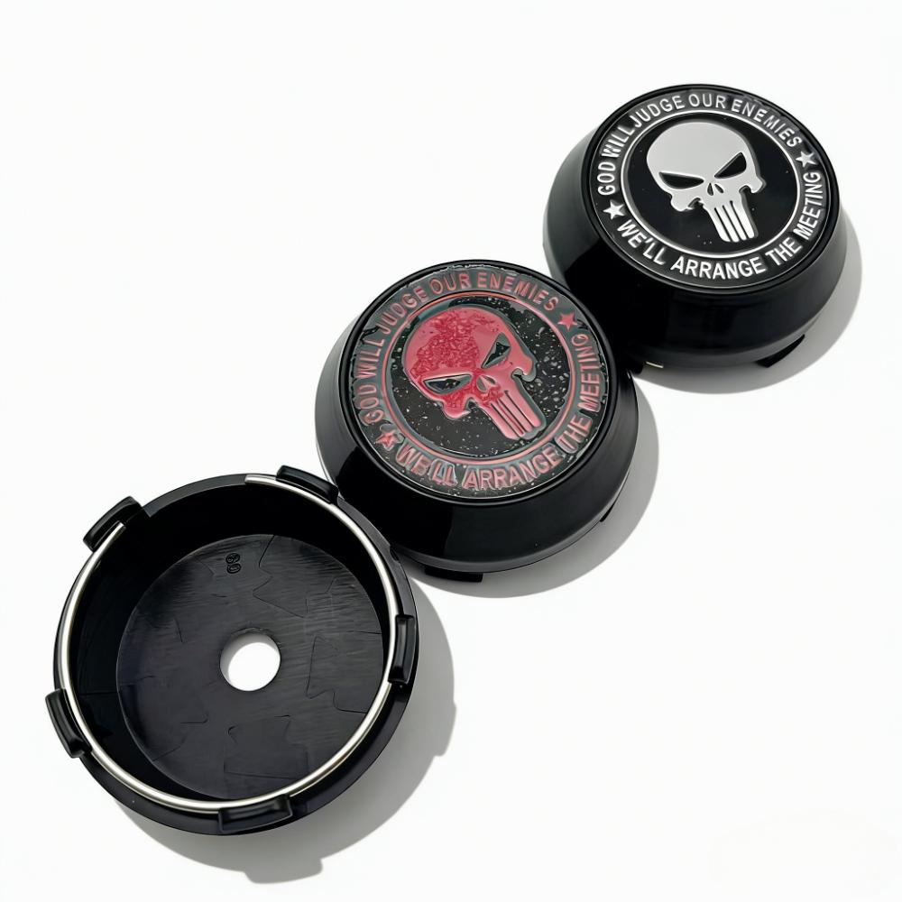 4pcs Skull Logo Badge Emblem Car Wheel Center Caps 60MM Clips 56MM Wheels Hub High Cap Rim Hubcaps Cover Replace Car Accessories