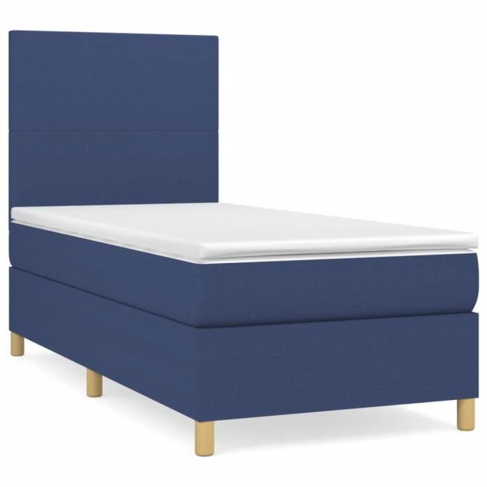 VidaXL Lit à sommier tapissier avec matelas Bleu 100x200 cm Tissu - Modèle 3142159