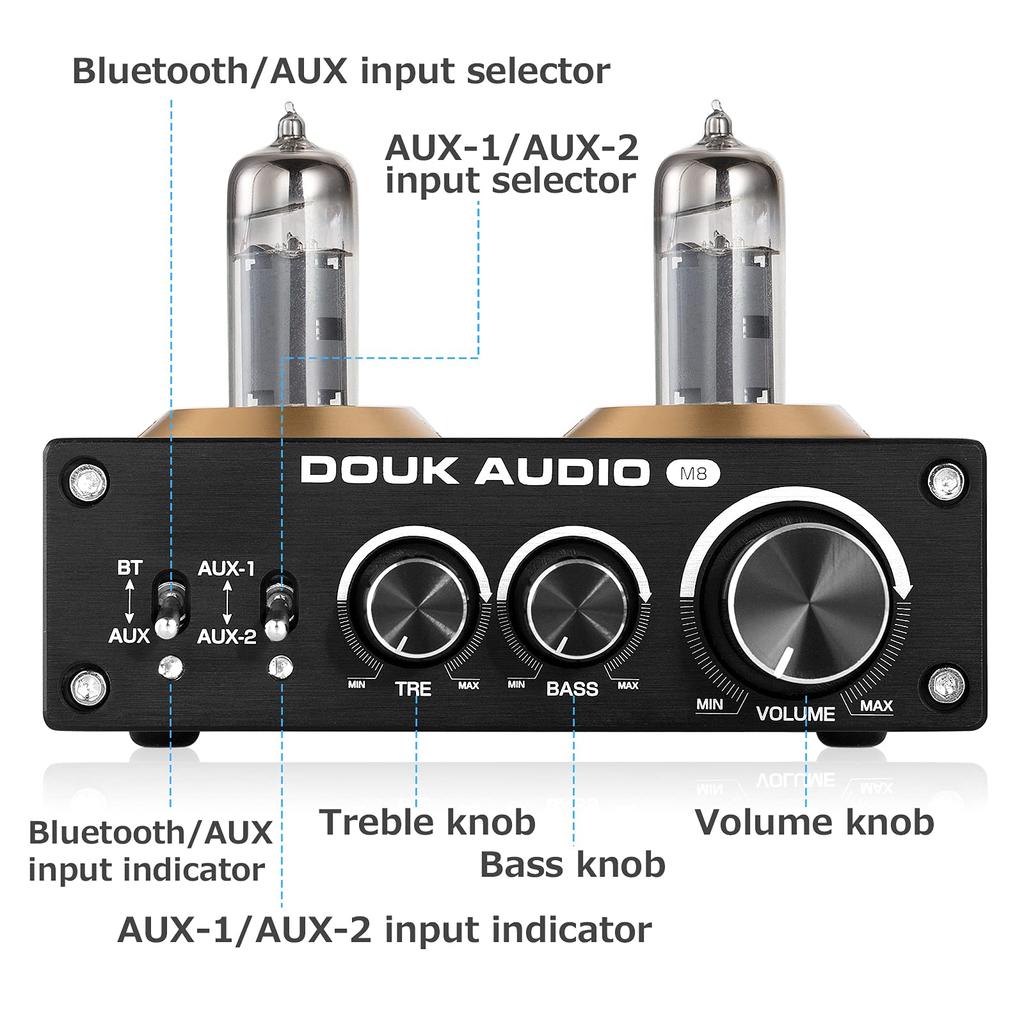 DOUK AUDIO M8 6K4 QCC3003 HiFi Bluetooth Vacuum Tube Desktop Stereo Power Amplifier 5.0 Hi-Fi 50W×2