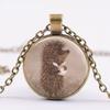 Vintage Little Hedgehog In the Fog Necklace Cartoon Cute Animal Glass Cabochon Pendant with 4 Color Chain Long Necklace