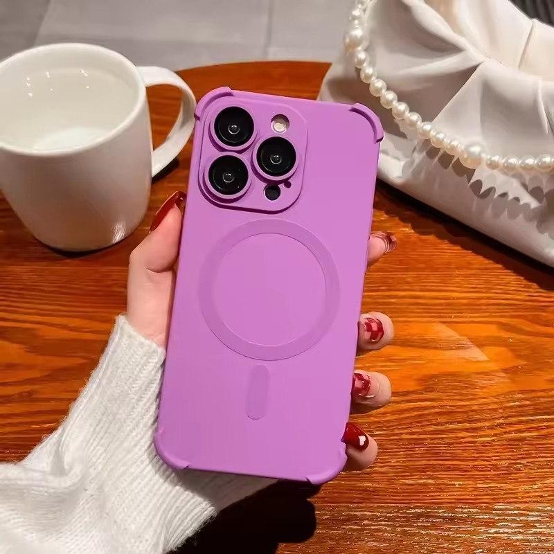 Силиконовый противоударный мягкий чехол для iPhone16 15 13 12 14 16Pro Max 16Plus для беспроводной зарядки Magsafe, защитные чехлы для объектива