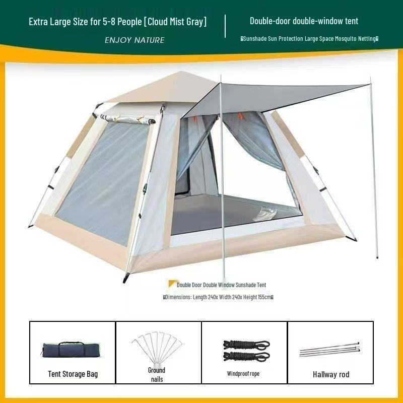 Portable Quick-Pitch Tent for 3-4 People - Four-Sided, Automatic Setup, Sun Protection, Ideal for Camping, Picnics, and Travel
