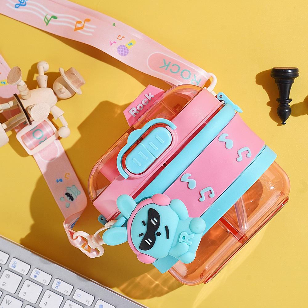 Summer Rock Rabbit Double Compartment Kids' Straw Cup - Large Capacity, Cute Cartoon Design