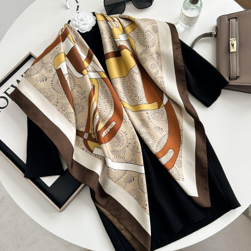 Печатный буквенный высококачественный искусственный шелк женский твил шелковый декоративный женский шелковый шарф