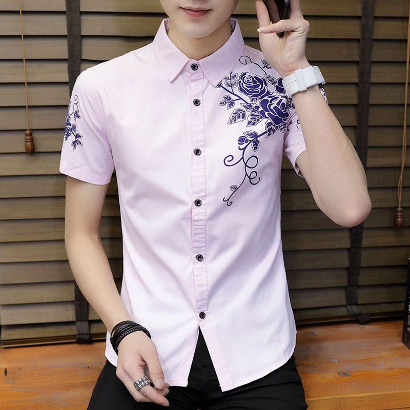 Men's Printed Short-sleeved Summer Trend of Handsome and Stylish Shirt Casual Versatile Inch Shirt Men's Shirt