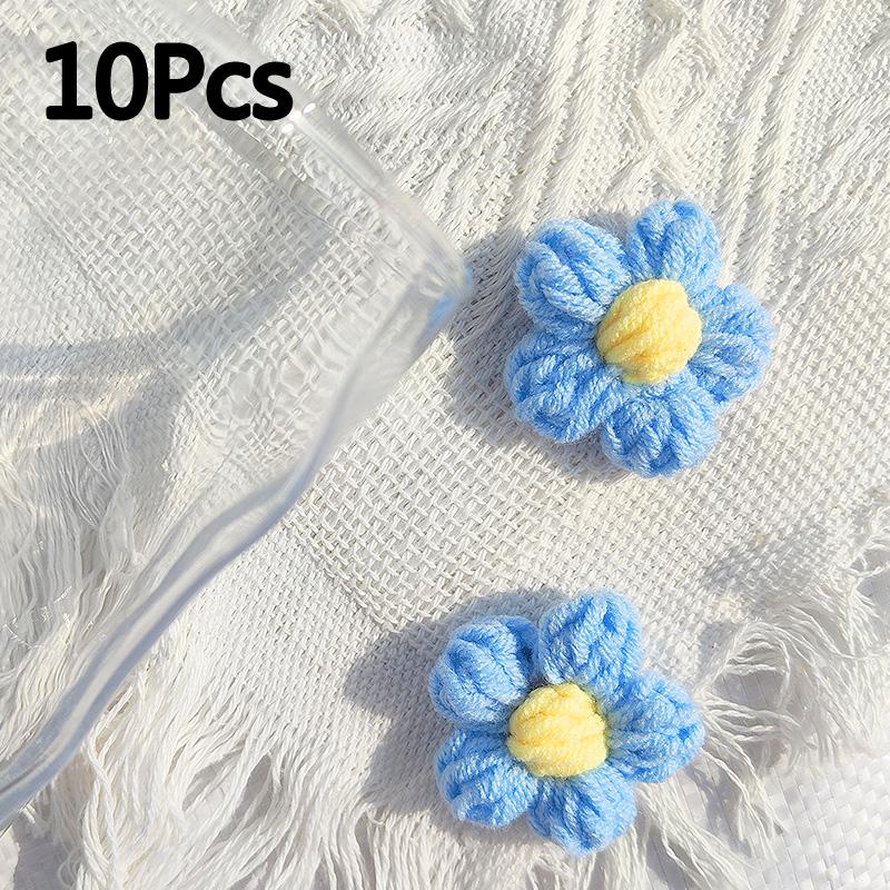 10 шт. вязаные цветы аппликация для одежды шляпа заколка для волос ручная вязка пуховый цветок своими руками нашивки декор швейные аксессуары