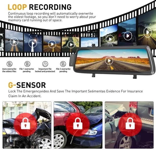 10-дюймовый IPS полный сенсорный экран 1080P видеорегистратор Автомобильный видеорегистратор камера заднего вида видеорегистратор G-сенсор парковочный монитор