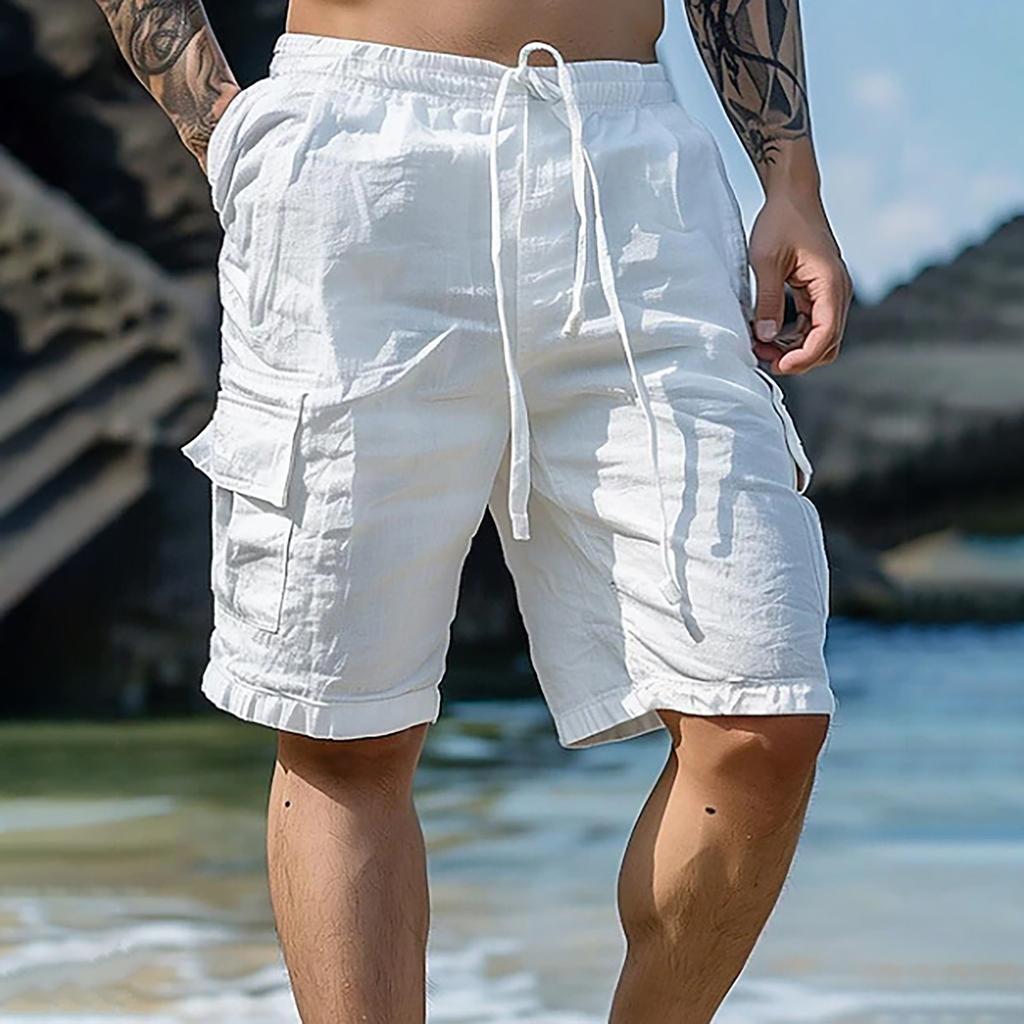 Мужские спортивные хлопковые льняные повседневные свободные шорты Повседневные пижамы с карманами для бега Брюки