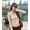 New Style Waist Slimming Half-open Collar Plus Velvet Warm Long-sleeved T-shirt Women's Autumn and Winter Bottoming Shirt Zipper Small Top