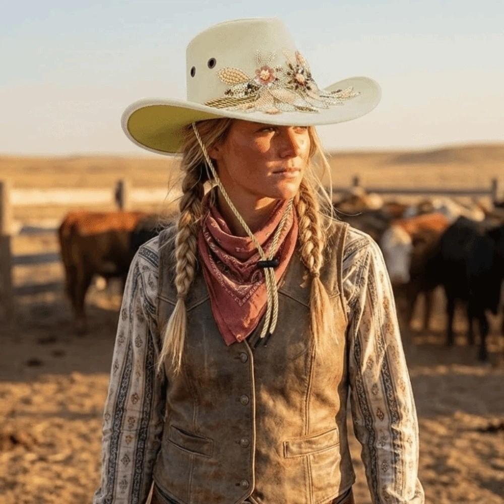 Embroidered Sun Protection Knight Hat Wide Brim Cowgirls Visor Cap  Horseback Riding