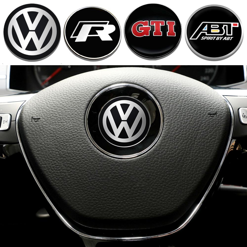 3D Aluminum 45/50MM Car Steering Wheel Emblem Sticker For Volkswagen VW R GTI ABT Golf Polo Tiguan Passat Sharan 4 Motion Touran ZG9