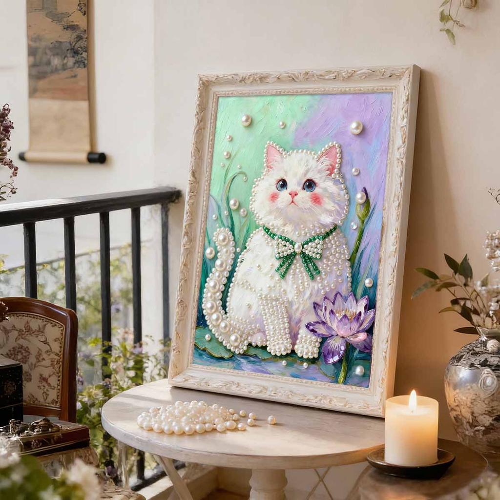 5D DIY Безрамная Жемчужная Картина Котёнок Узор Картина Набор Подходит для Домашней Гостиной Спальни и Других Настенных Украшений Арт Картины
