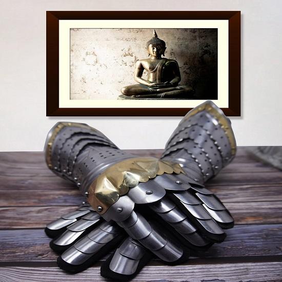 Средневековый костюм на Хэллоуин Шарнирные перчатки со вставками из латуни, серебряные