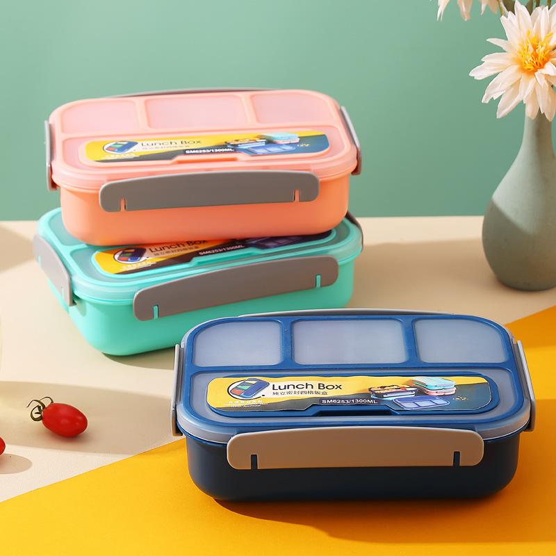 Ланч-бокс Bento Box для взрослых, контейнеры для ланч-боксов для малышей, детей, взрослых, герметичные, микроволновая печь, посудомоечная машина, 4 решетки