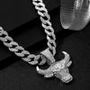 Bull Head Pendant Full of Diamonds Cuban Chain, Hip-hop Street Rap Style 15mm Clasp Jewelry European and American Niche Personalized Animals
