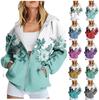 Women Floral Print Hoodie Zipper Jacket Long Sleeve Sweatshirt with Pocket Coat