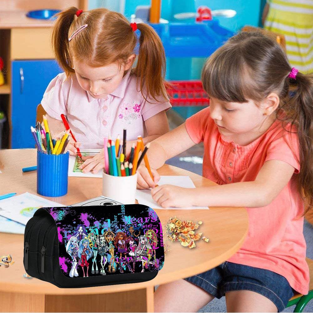Пенал Monster High большой вместимости, двойные молнии, мультяшный пенал