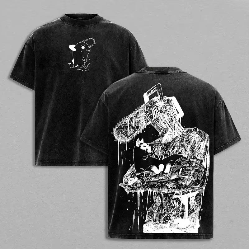 Anime Chainsaw Man Denji Pochita Graphic T Shirt Men Women Washed Cotton Tshirts Vintage Loose Clothing Daily Wear Cool Top