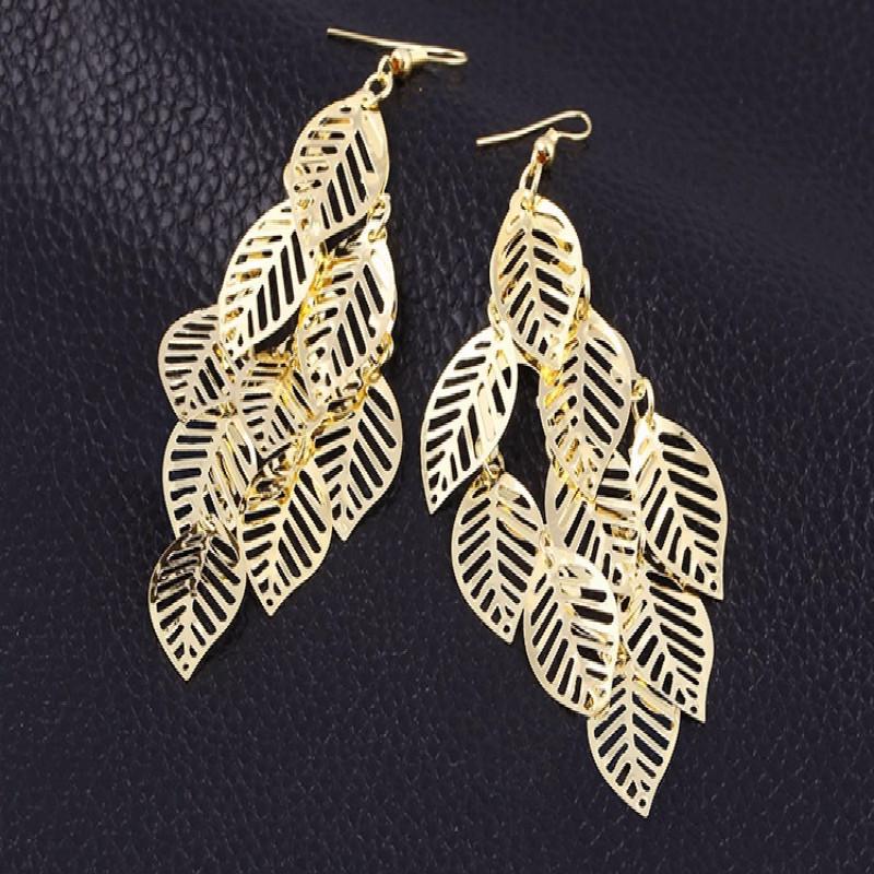 Vintage Hollow Leaves Beads Stud Earrings Bohemian Dangle Earrings for Women